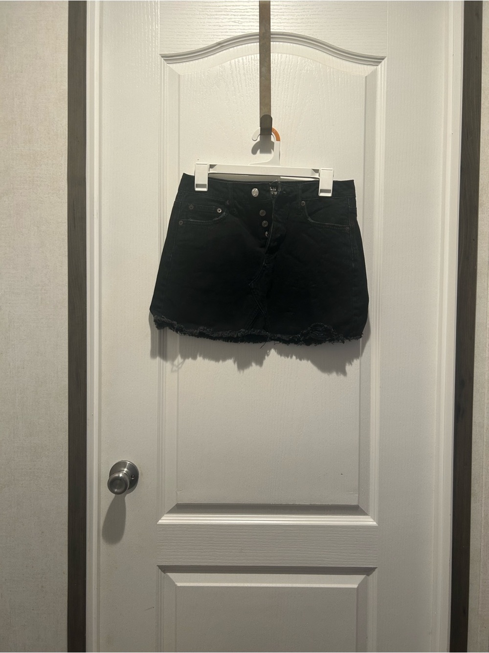 American Eagle Outfitters Black Denim Button-Front Mini Shorts